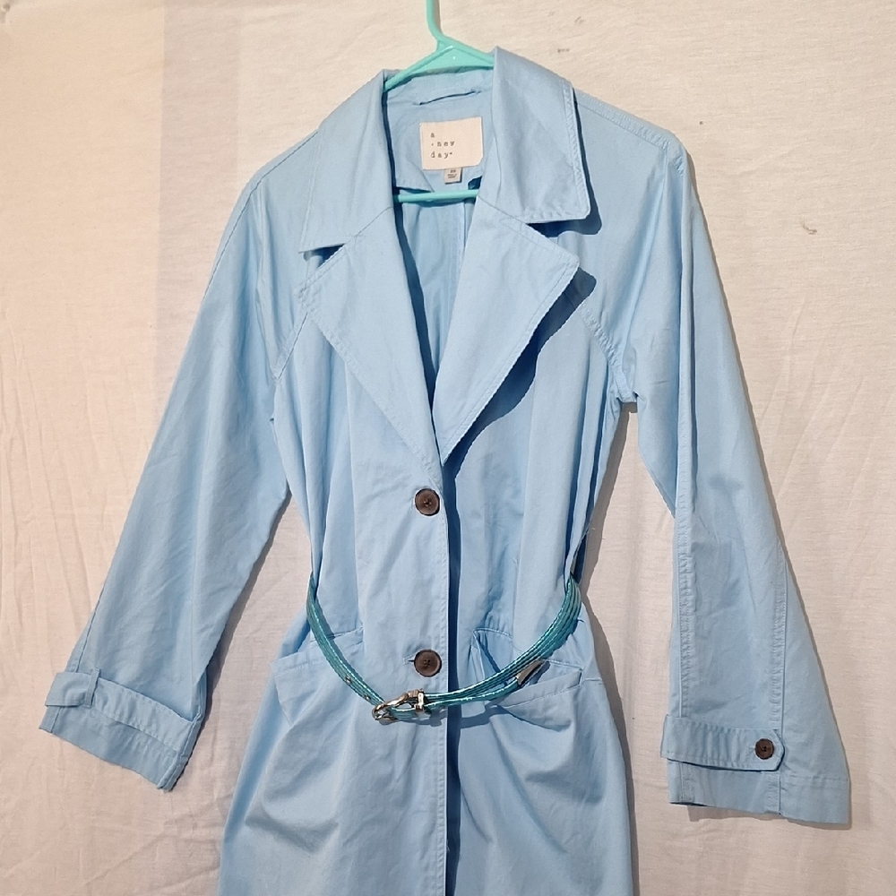 Blue Trench Coat, 100% Cotton, With Belt, a new day, Sz 2, NWOT - Picture 8 of 14